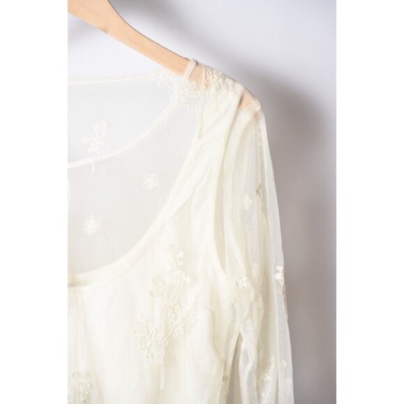 Vintage J. Jill Ivory Sheer Shirt with Tank 3/4 Sleeve Flower Embroidery Size S - Picture 4 of 13